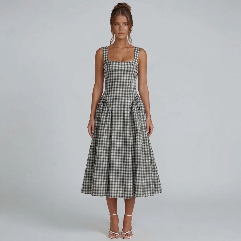 Viviana Gingham Midi Dress