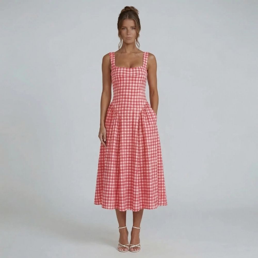 Viviana Gingham Midi Dress