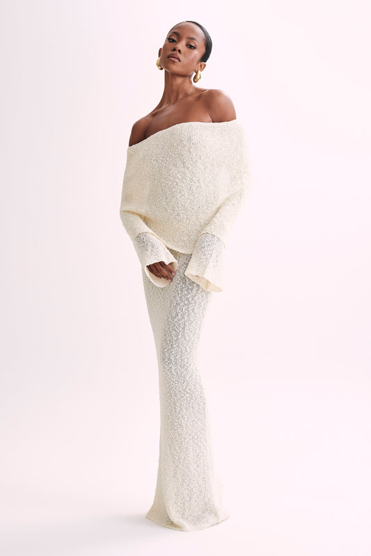 Marisol Off Shoulder Boucle Maxi Dress