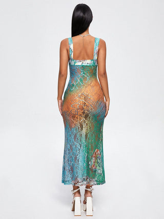 Sadie | Cut Out Lace Spaghetti Ombre Maxi Dress