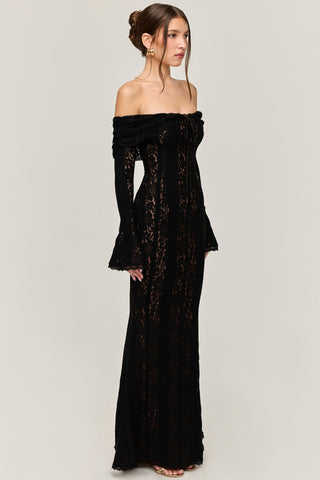 Ethereal Lace Off-Shoulder Maxi Dress