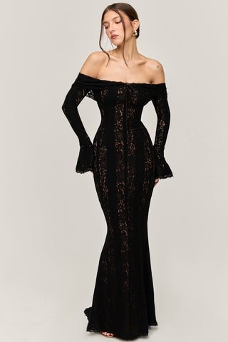 Ethereal Lace Off-Shoulder Maxi Dress