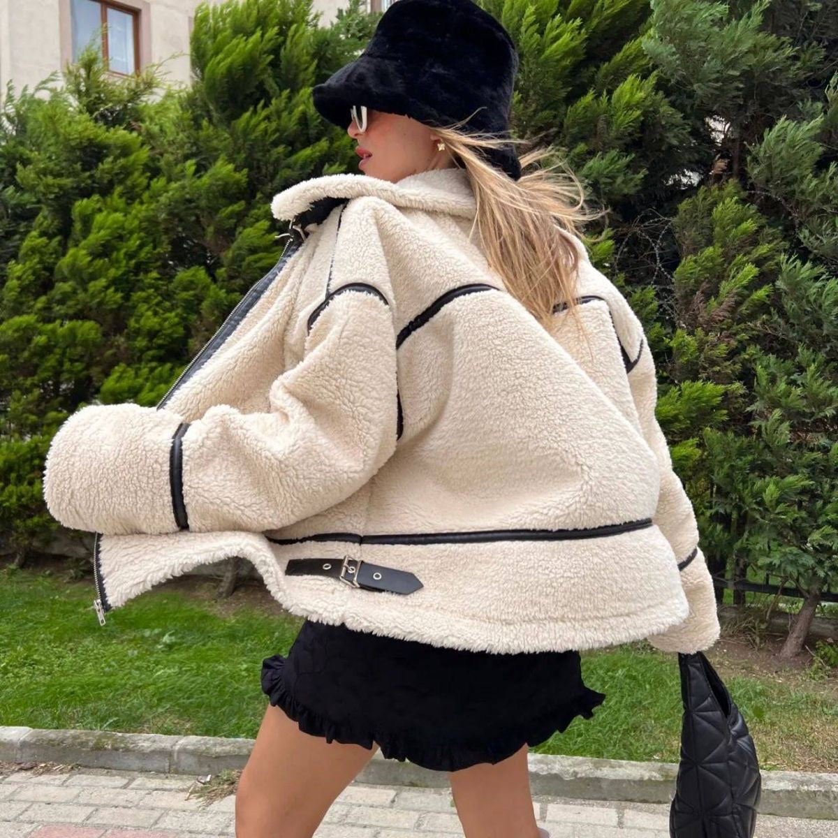 Women high neck solid jacket, detail
