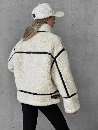 Women high neck solid jacket, back view