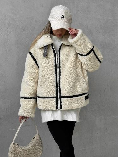Women high neck solid jacket, front view