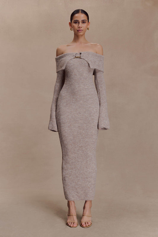 Women off-shoulder solid midi dress, detail