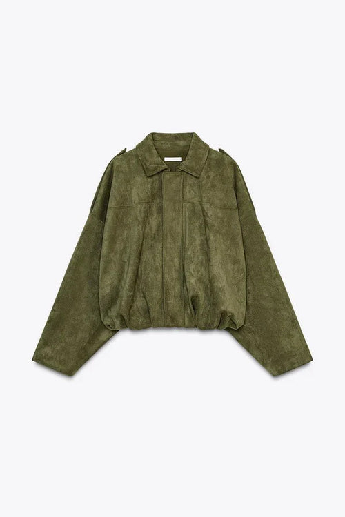 Women olive collared jacket, front view