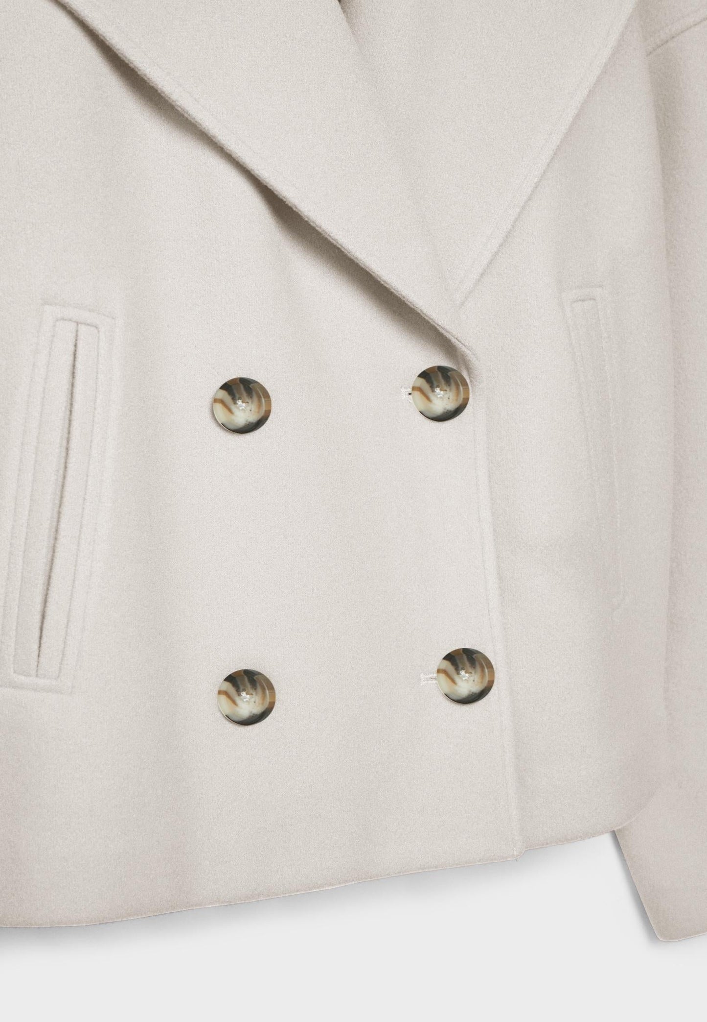 Women white notch lapel jacket, detail close-up