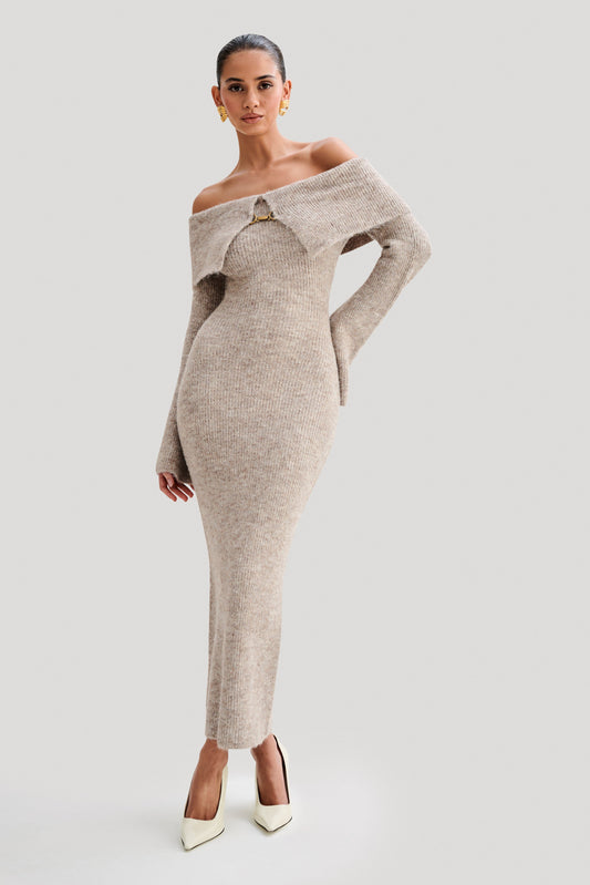 Women off shoulder off-shoulder solid midi dress, detail