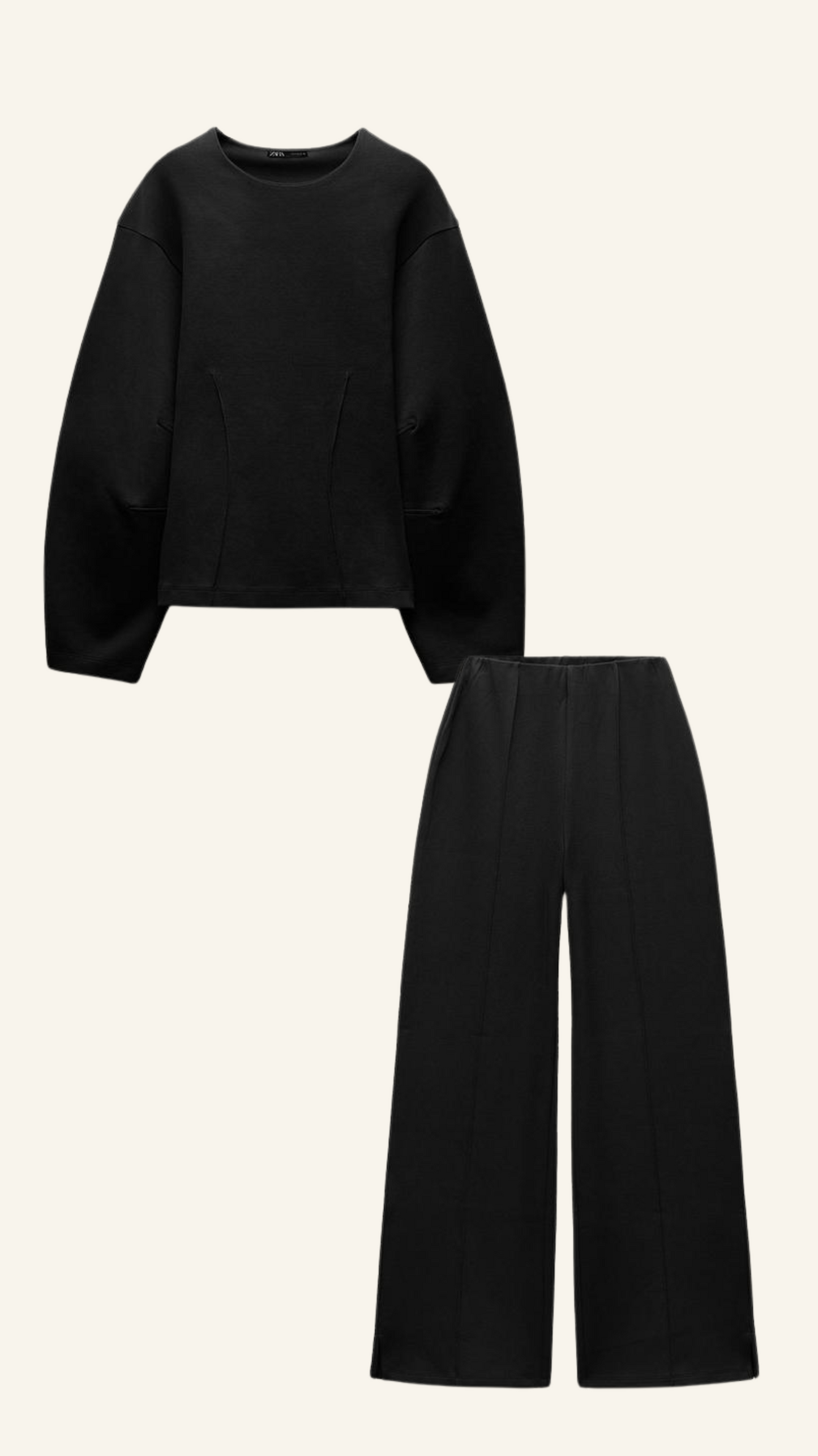 Women black crew-neck draped set, detail