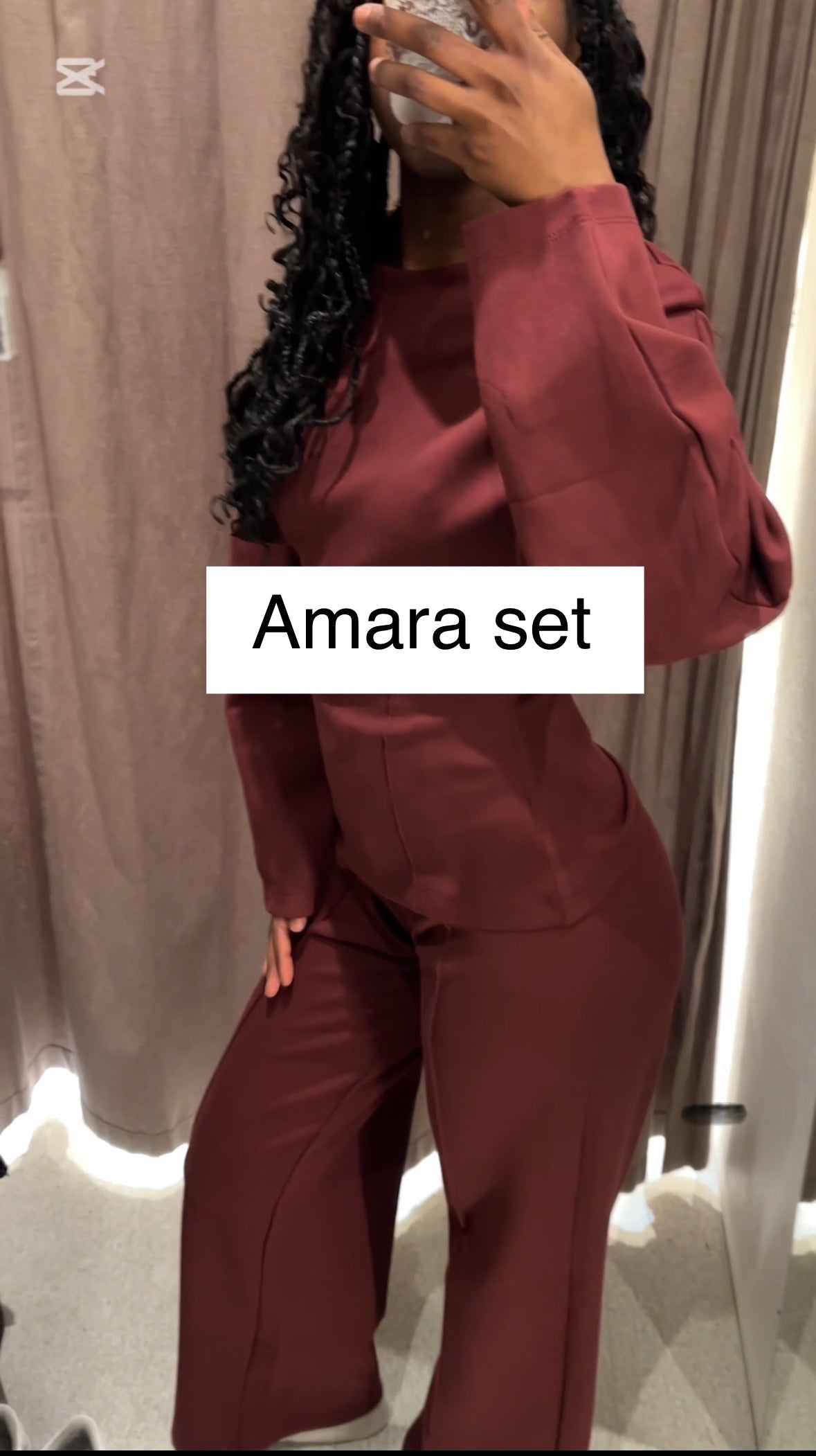 Women crew-neck draped set, back view