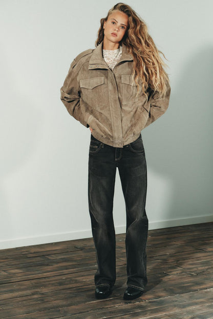 Women stand-collar solid jacket, detail