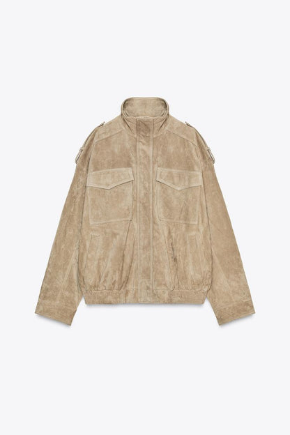 Women stand-collar solid jacket, side view