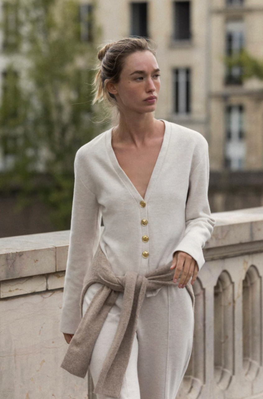 Women v neck set, close-up