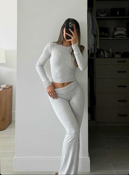 Women crew-neck flare set, front view