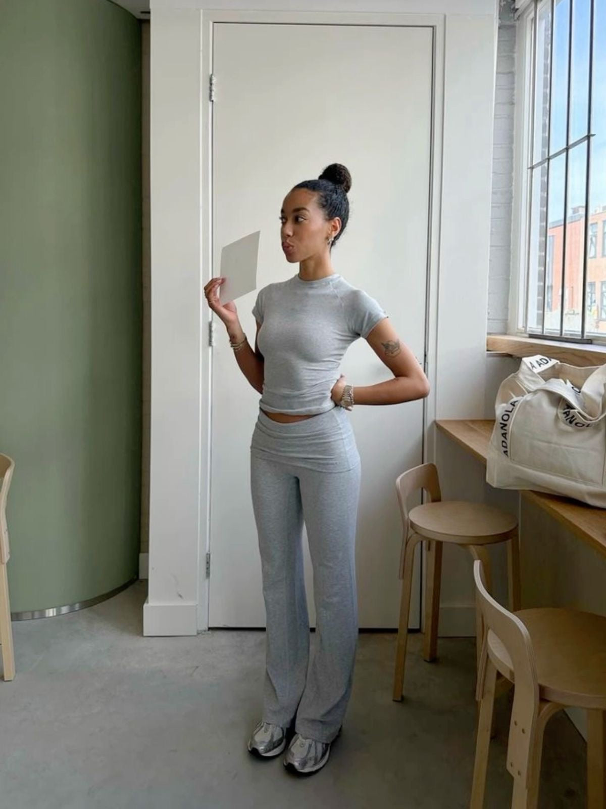 Women crew-neck flare set, front view