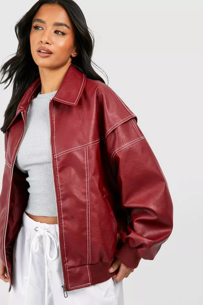 Women red lapel notched solid jacket, detail